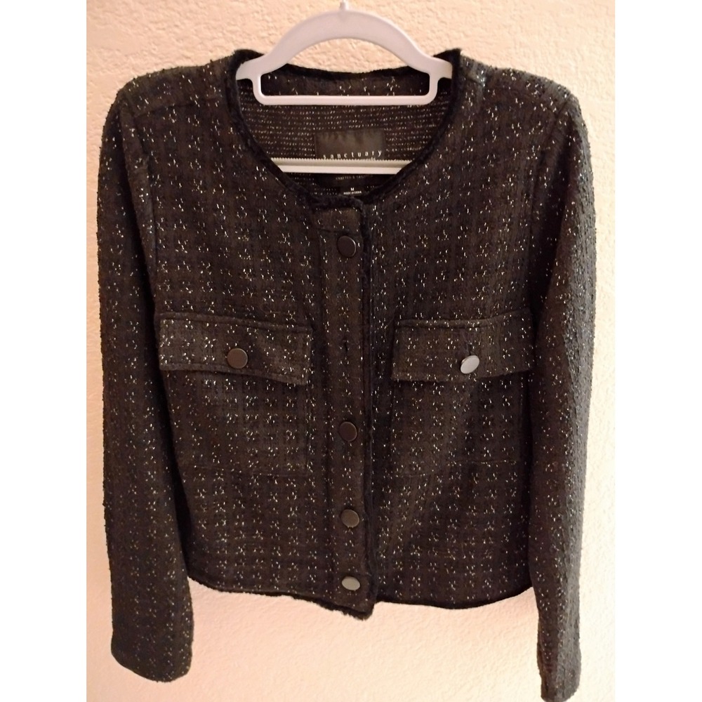 🖤Sanctuary Black Textured Tweed Crop Gorpcore OfficeSiren Quiet Luxury Jacket